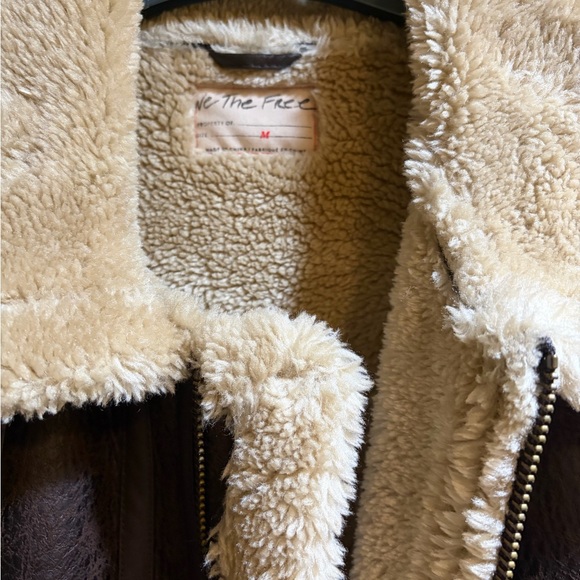 We The Free Brown Faux Leather Shearling Vest with Cream Trim - Picture 5 of 5